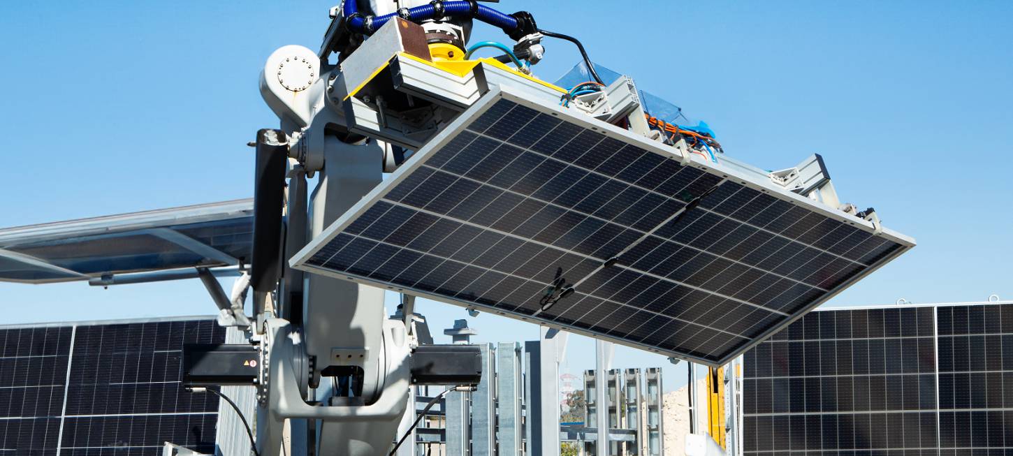 robot handling solar blade for renewable energy installation